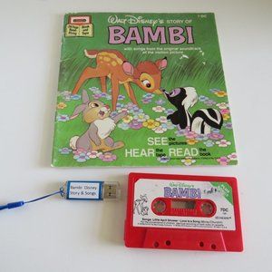 DISNEY Bambi Book & Cassette Tape & USB Flash Drive with MP3 Files
